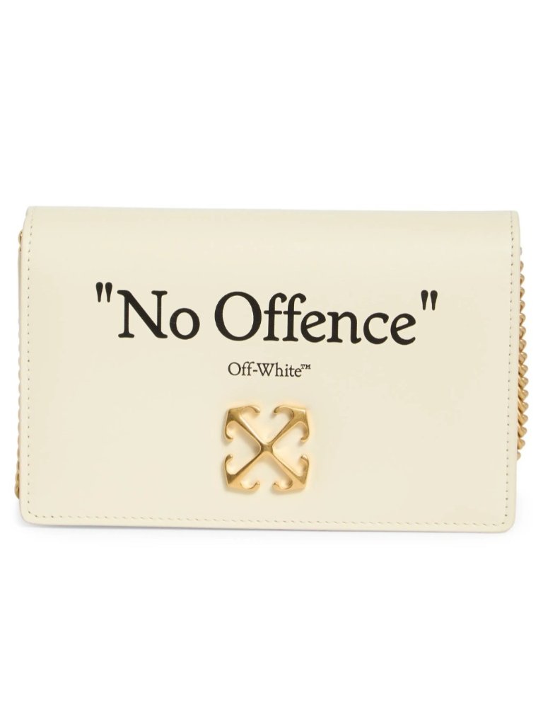 Off-White Jitney 0.5 Quote Women's Leather Crossbody Shoulder Bag Beige Black
